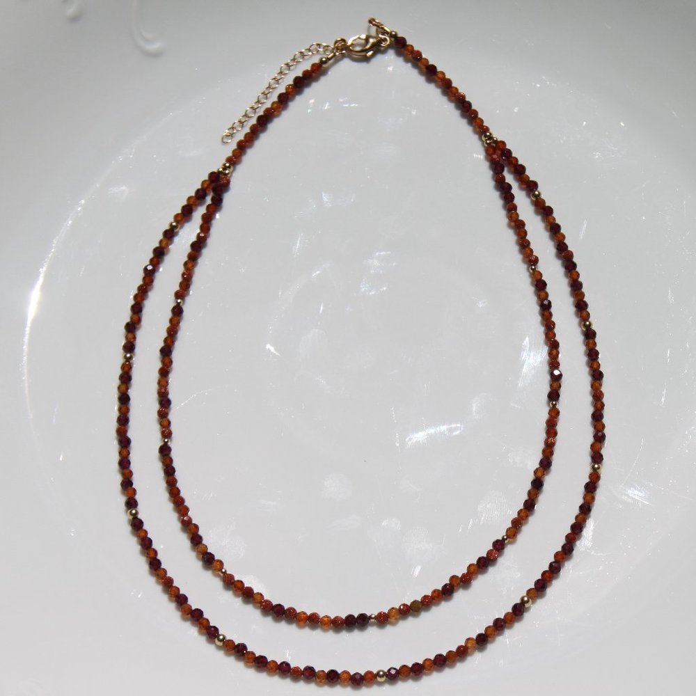 Garnet and Gold Sandstone Gemstones Necklace